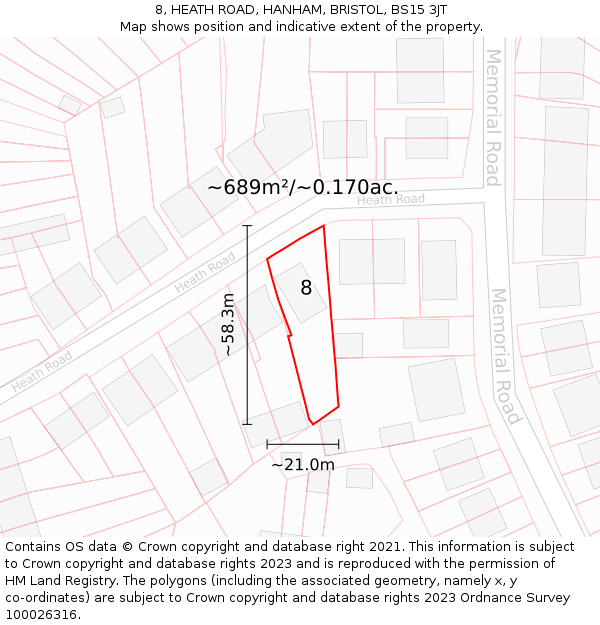 8, HEATH ROAD, HANHAM, BRISTOL, BS15 3JT: Plot and title map