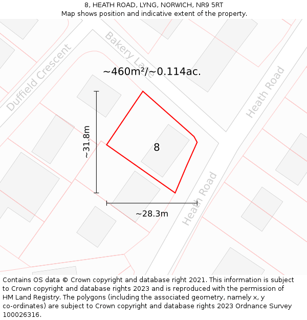 8, HEATH ROAD, LYNG, NORWICH, NR9 5RT: Plot and title map