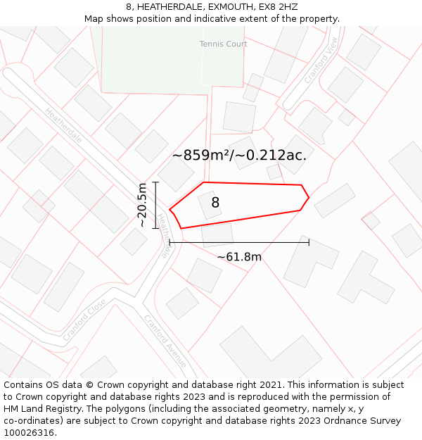 8, HEATHERDALE, EXMOUTH, EX8 2HZ: Plot and title map