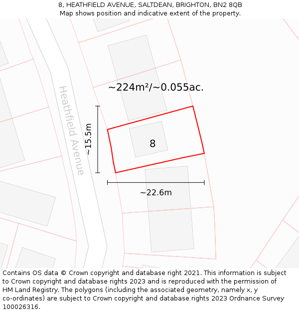 8, HEATHFIELD AVENUE, SALTDEAN, BRIGHTON, BN2 8QB: Plot and title map