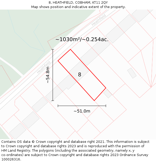 8, HEATHFIELD, COBHAM, KT11 2QY: Plot and title map