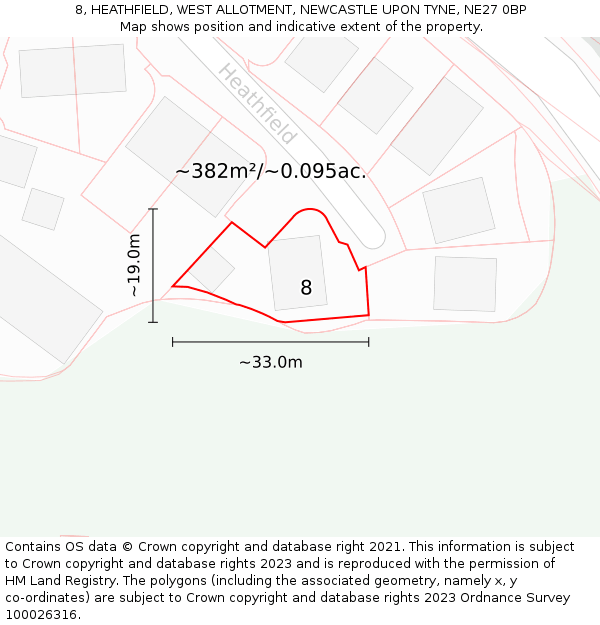 8, HEATHFIELD, WEST ALLOTMENT, NEWCASTLE UPON TYNE, NE27 0BP: Plot and title map