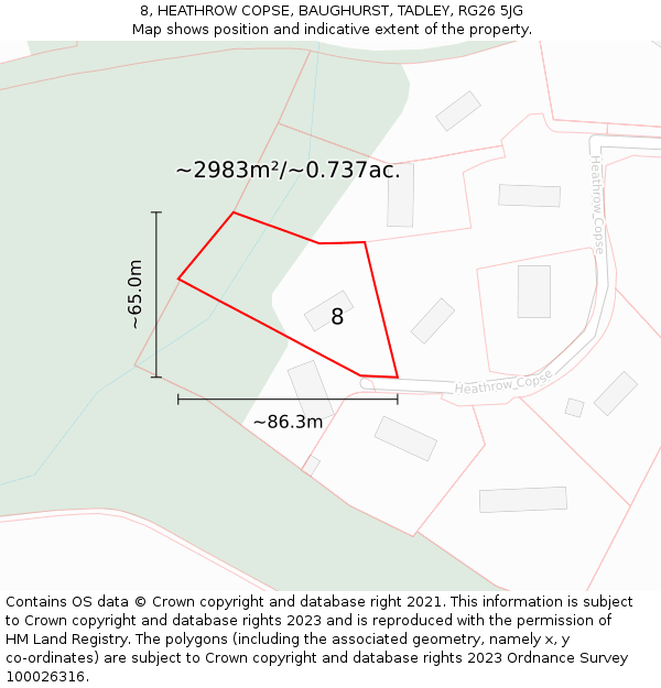8, HEATHROW COPSE, BAUGHURST, TADLEY, RG26 5JG: Plot and title map