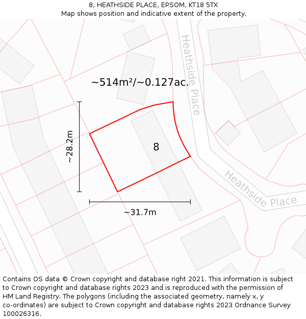 8, HEATHSIDE PLACE, EPSOM, KT18 5TX: Plot and title map