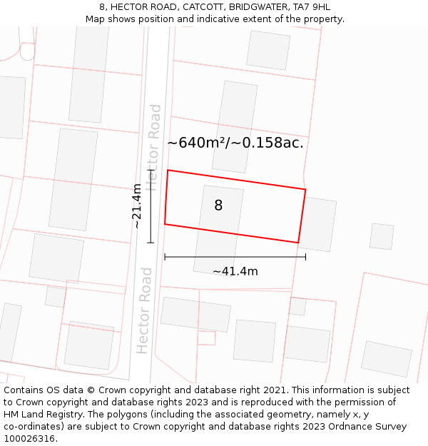 8, HECTOR ROAD, CATCOTT, BRIDGWATER, TA7 9HL: Plot and title map
