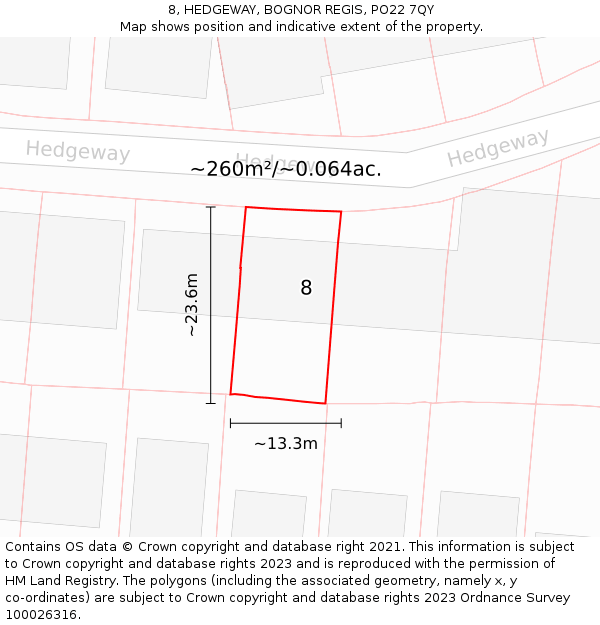 8, HEDGEWAY, BOGNOR REGIS, PO22 7QY: Plot and title map