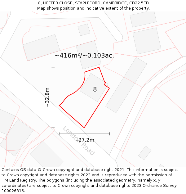 8, HEFFER CLOSE, STAPLEFORD, CAMBRIDGE, CB22 5EB: Plot and title map