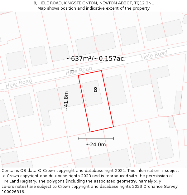 8, HELE ROAD, KINGSTEIGNTON, NEWTON ABBOT, TQ12 3NL: Plot and title map