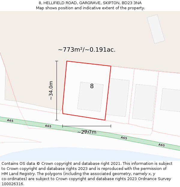 8, HELLIFIELD ROAD, GARGRAVE, SKIPTON, BD23 3NA: Plot and title map
