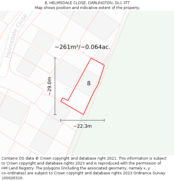 8, HELMSDALE CLOSE, DARLINGTON, DL1 3TT: Plot and title map