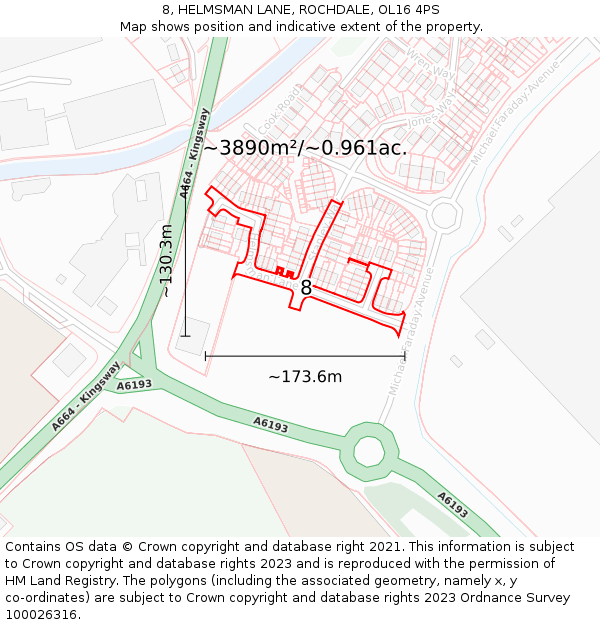 8, HELMSMAN LANE, ROCHDALE, OL16 4PS: Plot and title map