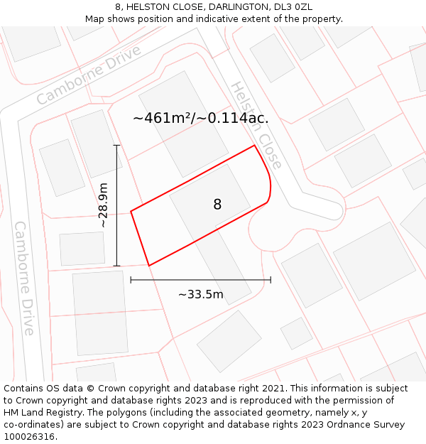 8, HELSTON CLOSE, DARLINGTON, DL3 0ZL: Plot and title map