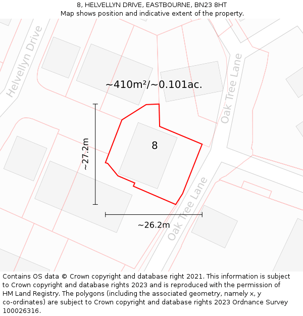 8, HELVELLYN DRIVE, EASTBOURNE, BN23 8HT: Plot and title map