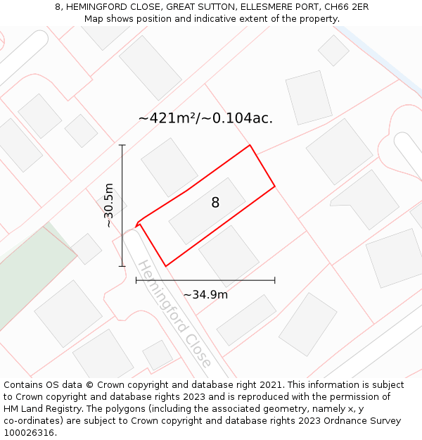 8, HEMINGFORD CLOSE, GREAT SUTTON, ELLESMERE PORT, CH66 2ER: Plot and title map