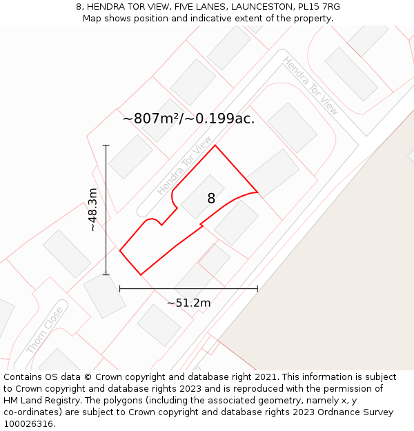 8, HENDRA TOR VIEW, FIVE LANES, LAUNCESTON, PL15 7RG: Plot and title map