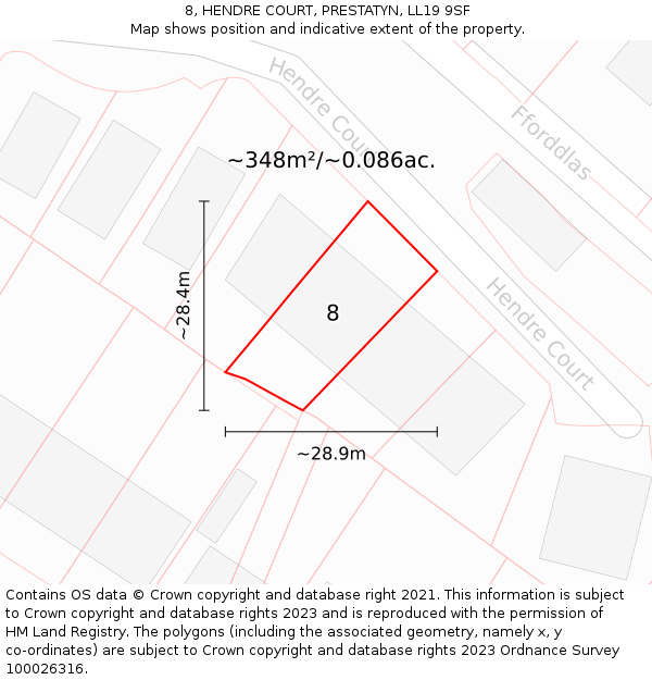 8, HENDRE COURT, PRESTATYN, LL19 9SF: Plot and title map