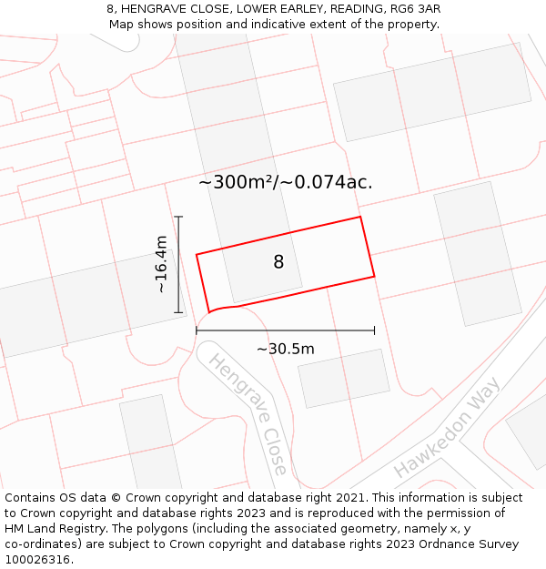 8, HENGRAVE CLOSE, LOWER EARLEY, READING, RG6 3AR: Plot and title map