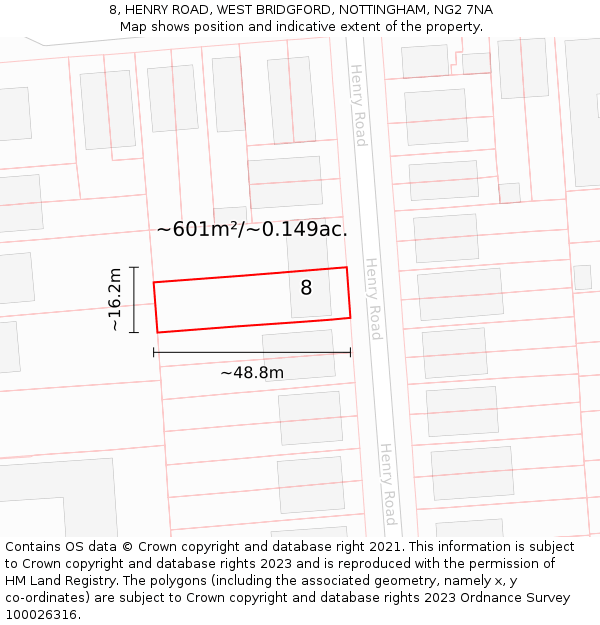 8, HENRY ROAD, WEST BRIDGFORD, NOTTINGHAM, NG2 7NA: Plot and title map