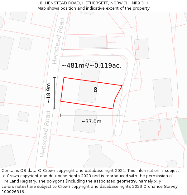 8, HENSTEAD ROAD, HETHERSETT, NORWICH, NR9 3JH: Plot and title map