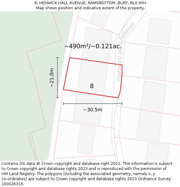8, HENWICK HALL AVENUE, RAMSBOTTOM, BURY, BL0 9YH: Plot and title map