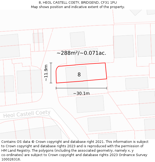 8, HEOL CASTELL COETY, BRIDGEND, CF31 1PU: Plot and title map