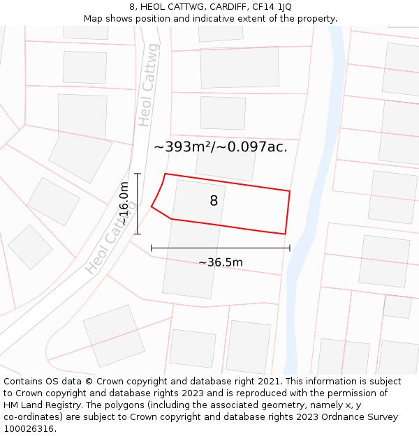 8, HEOL CATTWG, CARDIFF, CF14 1JQ: Plot and title map