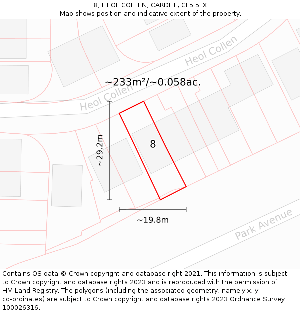 8, HEOL COLLEN, CARDIFF, CF5 5TX: Plot and title map