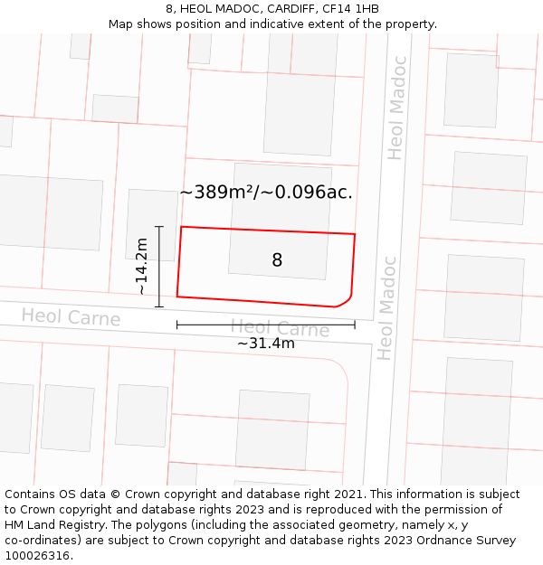 8, HEOL MADOC, CARDIFF, CF14 1HB: Plot and title map
