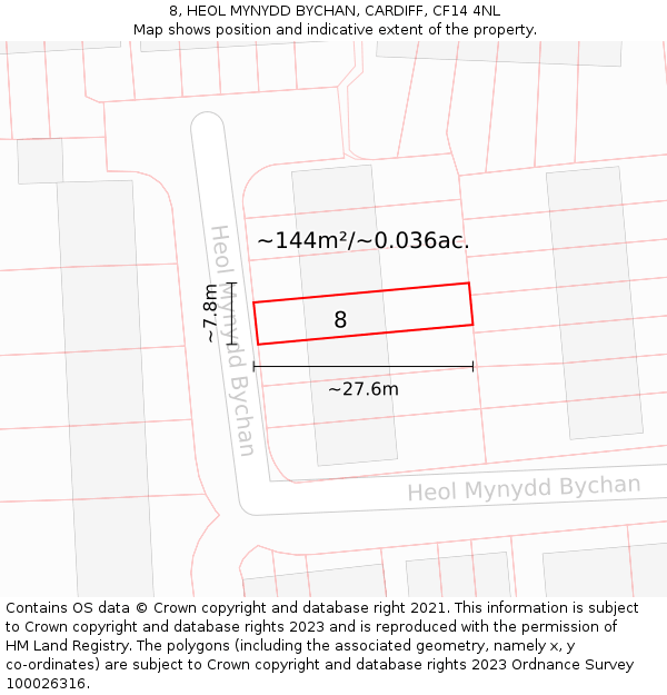 8, HEOL MYNYDD BYCHAN, CARDIFF, CF14 4NL: Plot and title map