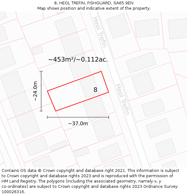 8, HEOL TREFIN, FISHGUARD, SA65 9EN: Plot and title map