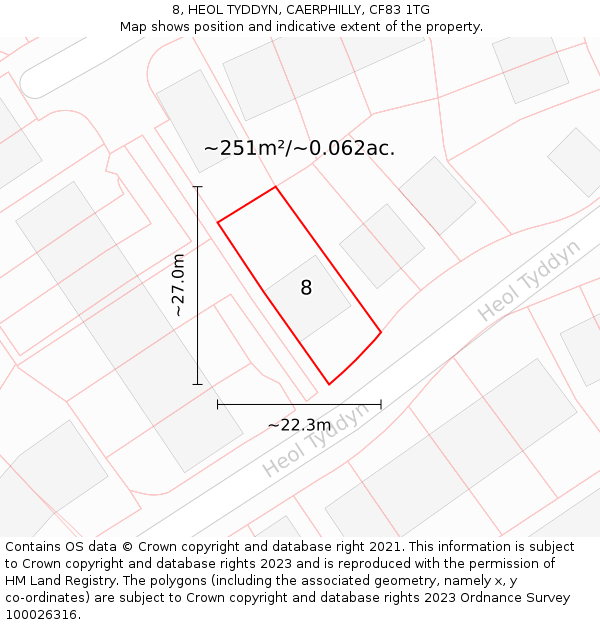 8, HEOL TYDDYN, CAERPHILLY, CF83 1TG: Plot and title map