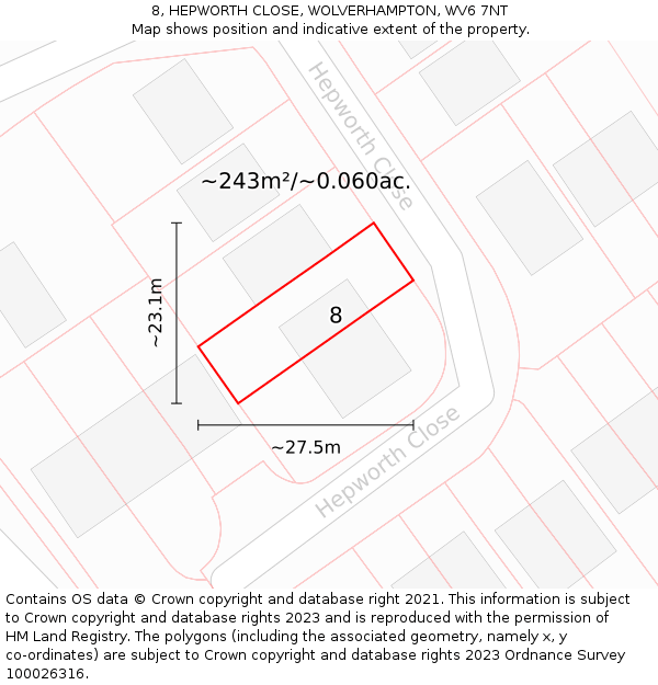 8, HEPWORTH CLOSE, WOLVERHAMPTON, WV6 7NT: Plot and title map