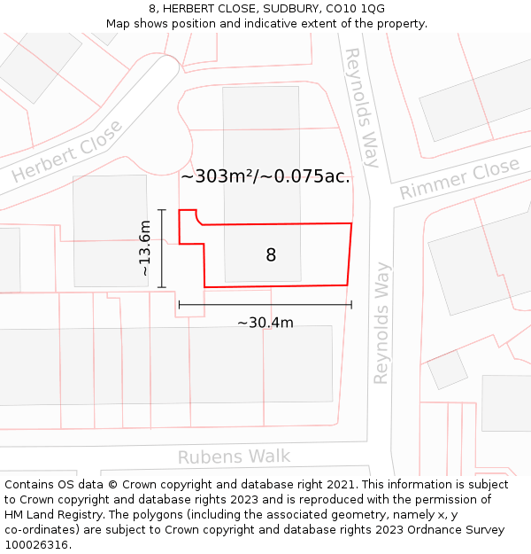8, HERBERT CLOSE, SUDBURY, CO10 1QG: Plot and title map