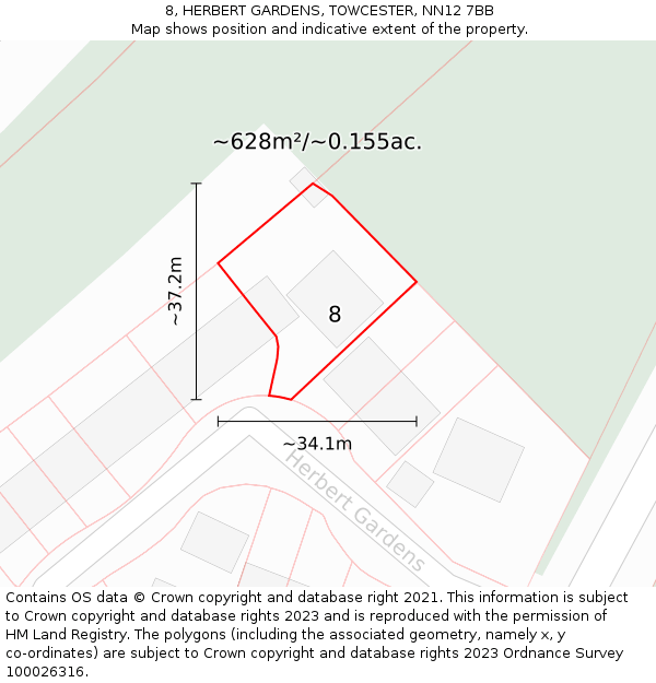 8, HERBERT GARDENS, TOWCESTER, NN12 7BB: Plot and title map