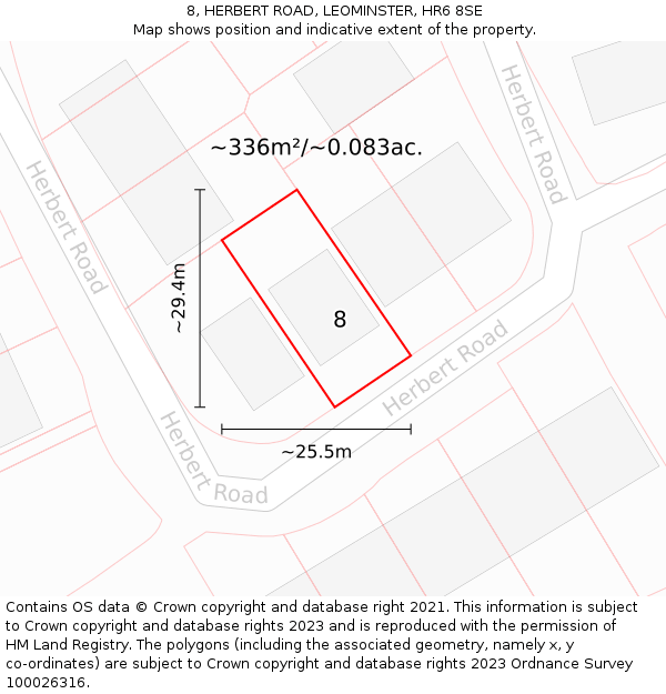 8, HERBERT ROAD, LEOMINSTER, HR6 8SE: Plot and title map