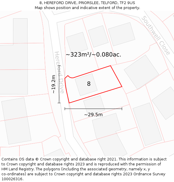 8, HEREFORD DRIVE, PRIORSLEE, TELFORD, TF2 9US: Plot and title map