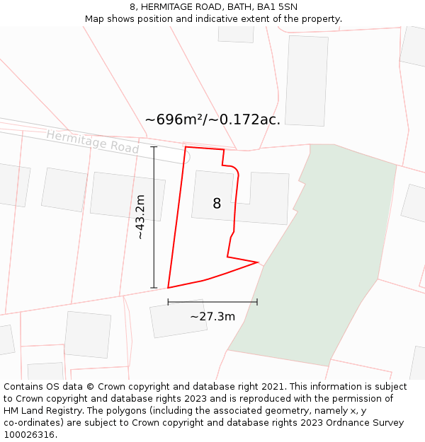 8, HERMITAGE ROAD, BATH, BA1 5SN: Plot and title map