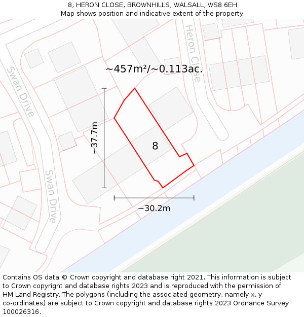 8, HERON CLOSE, BROWNHILLS, WALSALL, WS8 6EH: Plot and title map