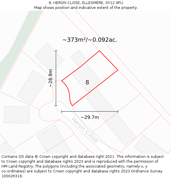 8, HERON CLOSE, ELLESMERE, SY12 9PU: Plot and title map