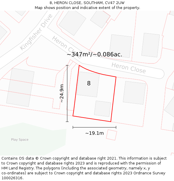 8, HERON CLOSE, SOUTHAM, CV47 2UW: Plot and title map