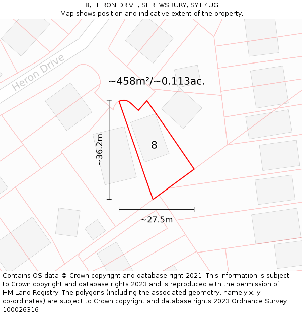 8, HERON DRIVE, SHREWSBURY, SY1 4UG: Plot and title map