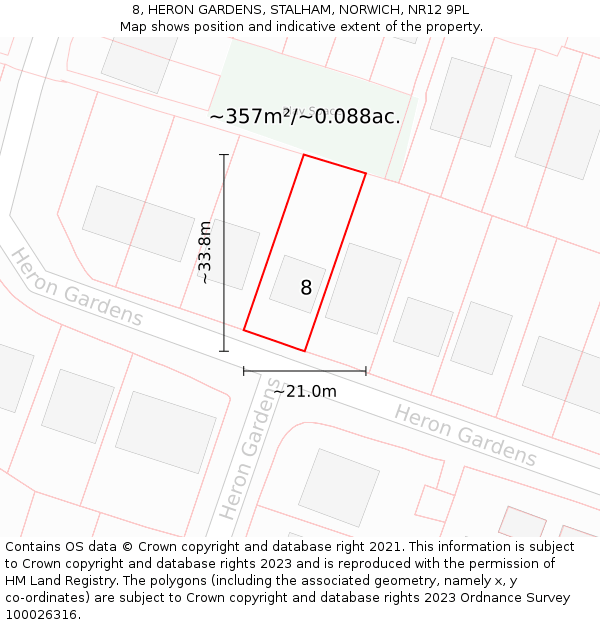 8, HERON GARDENS, STALHAM, NORWICH, NR12 9PL: Plot and title map