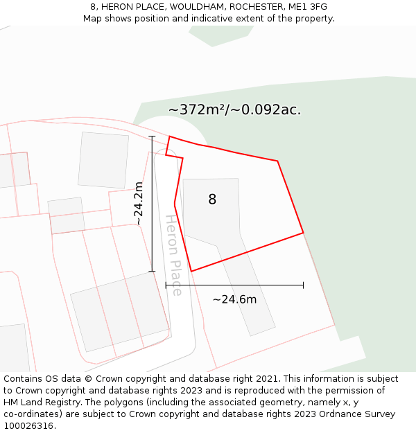 8, HERON PLACE, WOULDHAM, ROCHESTER, ME1 3FG: Plot and title map