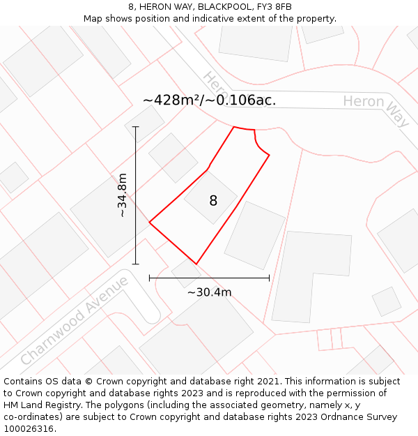 8, HERON WAY, BLACKPOOL, FY3 8FB: Plot and title map