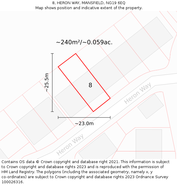 8, HERON WAY, MANSFIELD, NG19 6EQ: Plot and title map