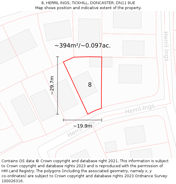 8, HERRIL INGS, TICKHILL, DONCASTER, DN11 9UE: Plot and title map