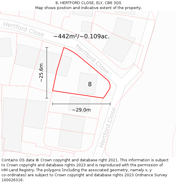 8, HERTFORD CLOSE, ELY, CB6 3QS: Plot and title map