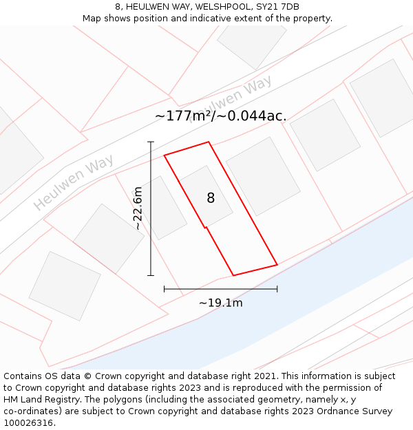 8, HEULWEN WAY, WELSHPOOL, SY21 7DB: Plot and title map