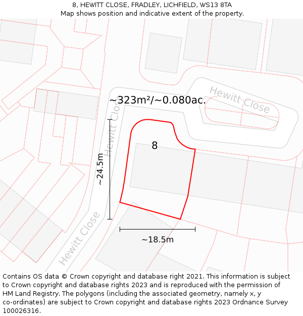 8, HEWITT CLOSE, FRADLEY, LICHFIELD, WS13 8TA: Plot and title map