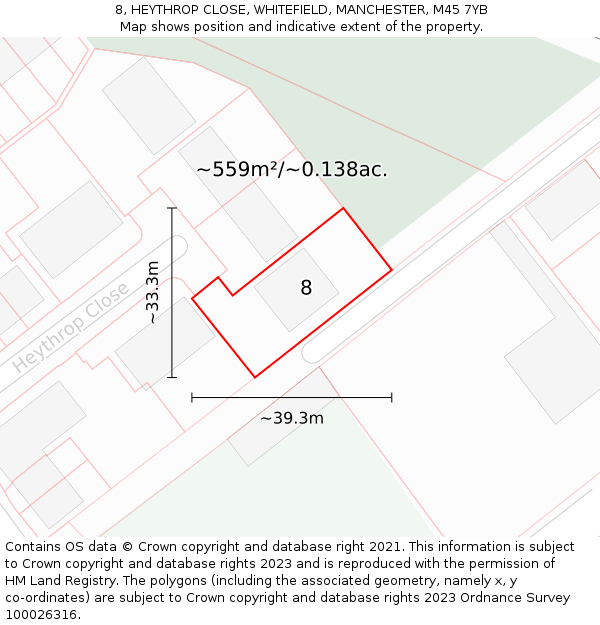 8, HEYTHROP CLOSE, WHITEFIELD, MANCHESTER, M45 7YB: Plot and title map